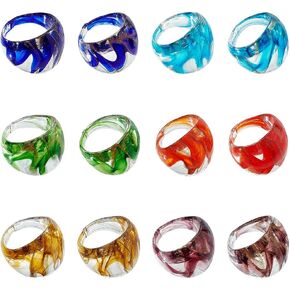 PH PandaHall Mixed Handmade Lampwork Wide Band Rings Random Color Glass Ring 17mm~19mm inner diameter