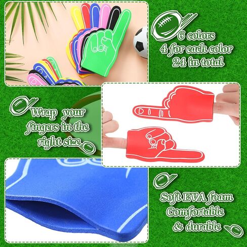 Halloscume 24 Pcs Sports Fan Foam Finger Mini Foam Fingers Hand Sport Themed Birthday Party Supplies Basketball Baseball Football Soccer Team Cheerleader Gifts Sporting Event in Kuwait