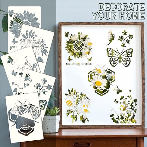 20 Pcs Large Sunflower Stencils for Painting Reusable A4 Size Flower Butterfly Spring Summer Stencils for Painting on Wood Wall Stencils for Crafts Plastic Template for Art Decoration, 11.7 x 8.3 Inch in Saudi Arabia