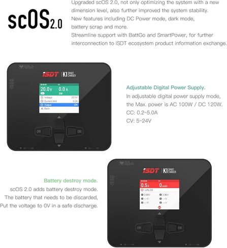 ISDT K1 RC شاحن بطارية ليبو مع توازن ثنائي القناة AC 100W DC 250Wx2 10A هواية شاحن ذكي لحياة 1-6S، Lilon، LiHv، Pb، NiMH / Cd LiPo شاحن توازن البطارية شاحن ليبو الذكي in Kuwait