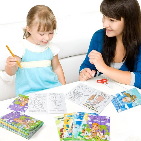 Zainpe 24Pcs Christian Bible Stories Coloring Books for Kids Bible Study Easter Theme DIY Art Drawing Book Jesus Noah's Ark Pattern Color Booklets Party Favors Supplies Birthday Gift Goodie Bag Filler in Saudi Arabia