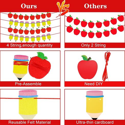 4 قطع من لافتة العودة إلى المدرسة - لا يمكنك صنعها بنفسك - ديكورات حفلات الترحيب بالعودة إلى المدرسة، لافتة قلم رصاص من اللباد لليوم الأول في المدرسة ما قبل المدرسة الابتدائية والفصول الدراسية in Kuwait
