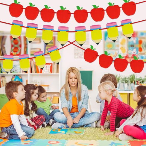 4 قطع من لافتة العودة إلى المدرسة - لا يمكنك صنعها بنفسك - ديكورات حفلات الترحيب بالعودة إلى المدرسة، لافتة قلم رصاص من اللباد لليوم الأول في المدرسة ما قبل المدرسة الابتدائية والفصول الدراسية in Kuwait