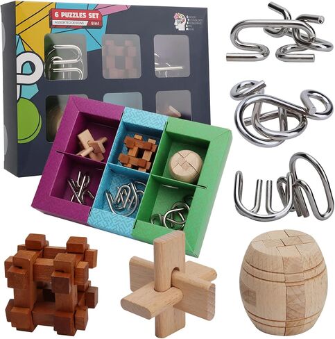 ألعاب الذكاء التعليمية، مجموعة من 6 ألغاز من لعبة اختبار المداعبة الذهنية، تتضمن المعادن والخشب مفتوحة اللعب مناسبة للبالغين والأطفال in Kuwait