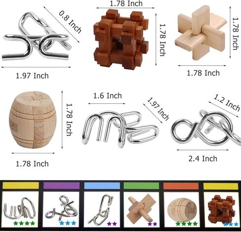 ألعاب الذكاء التعليمية، مجموعة من 6 ألغاز من لعبة اختبار المداعبة الذهنية، تتضمن المعادن والخشب مفتوحة اللعب مناسبة للبالغين والأطفال in Kuwait