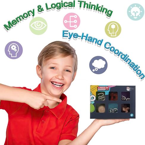 ألعاب الذكاء التعليمية، مجموعة من 6 ألغاز من لعبة اختبار المداعبة الذهنية، تتضمن المعادن والخشب مفتوحة اللعب مناسبة للبالغين والأطفال in Kuwait