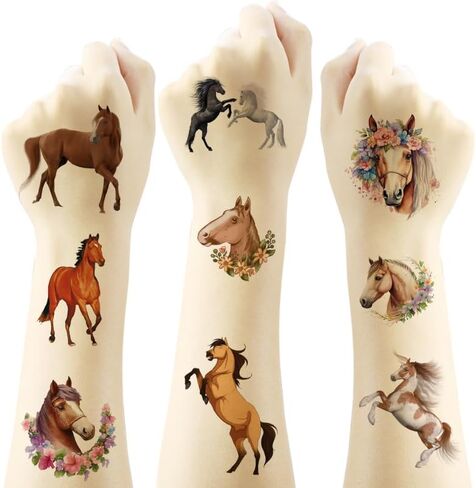 الوشم المؤقت للحصان 124 قطعة (8 ورقات) وشم الحصان للأطفال لوازم حفلات أعياد الميلاد، ملصقات الوشم، هدايا لطيفة للغاية، ديكورات الحفلات للفتيات والأولاد، جوائز مدرسية تحت عنوان in Kuwait