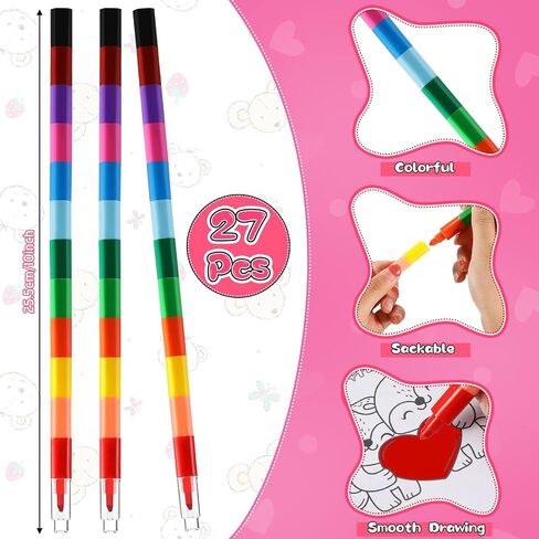 54 Pcs Valentine's Day Coloring Books for Kids with Stacking Crayons 27 Valentine Mini Coloring Book DIY Drawing Book 27 Color Changing Pencils for Valentine Gift School Classroom Activity Supplies in Saudi Arabia