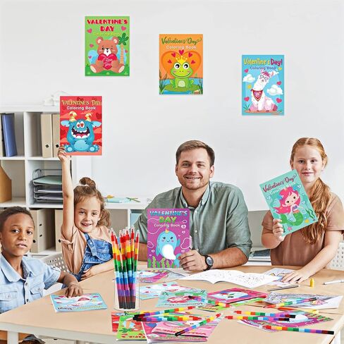 54 Pcs Valentine's Day Coloring Books for Kids with Stacking Crayons 27 Valentine Mini Coloring Book DIY Drawing Book 27 Color Changing Pencils for Valentine Gift School Classroom Activity Supplies in Saudi Arabia