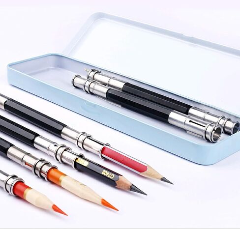 inheming 12 Pcs Pencil Extender for Artists, Colored Pencils Extender Art Pencil Lengthener, Adjustable Dual Metal Head Pencil Extension Holder for School, Office, Writing, Sketch, Drawing Pencil in Saudi Arabia
