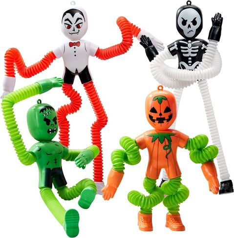 JOYIN 4 PCS Halloween Sensory Stretchy Fidget Toys, Stress Relief Telescopic Pop Tube Toys, Halloween Party Favors Children Gift, Frankenstein, Pumpkin, Skeleton, Vampire, Kids Autism s in Saudi Arabia