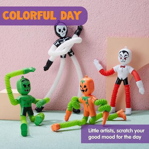 JOYIN 4 PCS Halloween Sensory Stretchy Fidget Toys, Stress Relief Telescopic Pop Tube Toys, Halloween Party Favors Children Gift, Frankenstein, Pumpkin, Skeleton, Vampire, Kids Autism s in Saudi Arabia