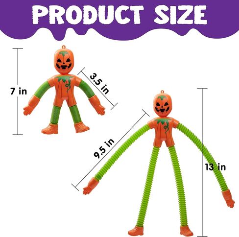 JOYIN 4 PCS Halloween Sensory Stretchy Fidget Toys, Stress Relief Telescopic Pop Tube Toys, Halloween Party Favors Children Gift, Frankenstein, Pumpkin, Skeleton, Vampire, Kids Autism s in Saudi Arabia