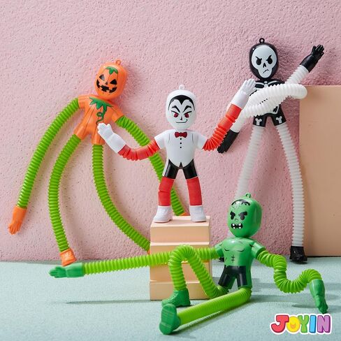 JOYIN 4 PCS Halloween Sensory Stretchy Fidget Toys, Stress Relief Telescopic Pop Tube Toys, Halloween Party Favors Children Gift, Frankenstein, Pumpkin, Skeleton, Vampire, Kids Autism s in Saudi Arabia