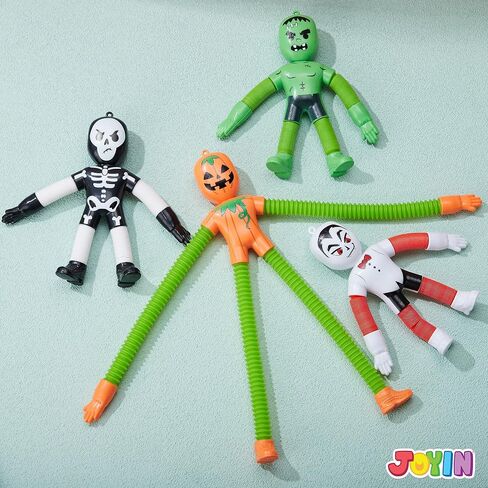 JOYIN 4 PCS Halloween Sensory Stretchy Fidget Toys, Stress Relief Telescopic Pop Tube Toys, Halloween Party Favors Children Gift, Frankenstein, Pumpkin, Skeleton, Vampire, Kids Autism s in Saudi Arabia
