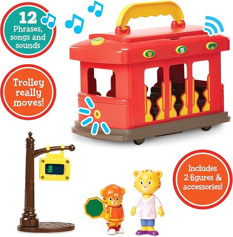 Daniel Tiger's Neighborhood Deluxe Electronic Trolley Vehicle with 2 Songs, 12 Phrases, Sounds & Light! Daniel & Mom Tiger Figures Included, For Ages 3+ in Kuwait