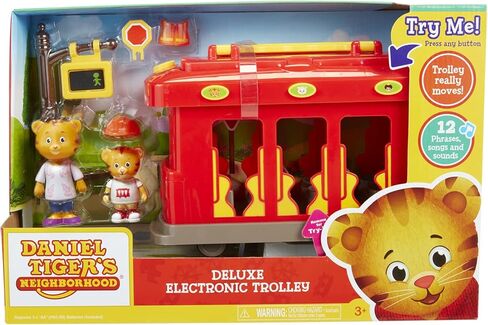 Daniel Tiger's Neighborhood Deluxe Electronic Trolley Vehicle with 2 Songs, 12 Phrases, Sounds & Light! Daniel & Mom Tiger Figures Included, For Ages 3+ in Kuwait