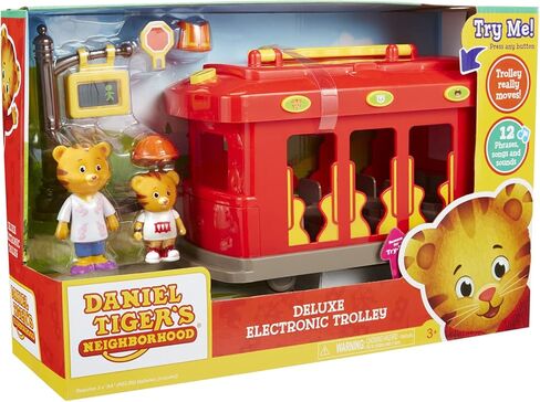 Daniel Tiger's Neighborhood Deluxe Electronic Trolley Vehicle with 2 Songs, 12 Phrases, Sounds & Light! Daniel & Mom Tiger Figures Included, For Ages 3+ in Kuwait