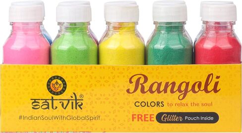 SATVIK 10 Shades of Rangoli Colors More Quantity Easy to Store Glitter Rangoli Colours Kit (No GULAL) Festival/Festive Multi Colors Powder Art Crafts Painting, Diwali Housewarming Return Gifts Items in Saudi Arabia