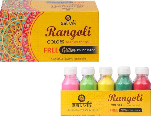 SATVIK 10 Shades of Rangoli Colors More Quantity Easy to Store Glitter Rangoli Colours Kit (No GULAL) Festival/Festive Multi Colors Powder Art Crafts Painting, Diwali Housewarming Return Gifts Items in Saudi Arabia
