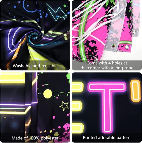 Glow Neon Party Supplies- Glow in the Dark Glow Happy Birthday Banner, Plates, Tablecloths, Cups, Napkins, Straws, Hanging Swirls, Neon Balloons, for Blacklight Party Decorations Serves 20 (Set-01) in Kuwait