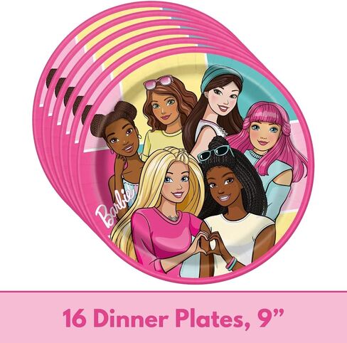 Unique Barbie Plates and Napkins Set - Serves 16 Guests, 16 Barbie Dinner Plates and Dinner Napkins, Forks, Checklist, Barbie Party Decorations, Barbie Birthday Supplies, Officially Licensed by Unique in Saudi Arabia