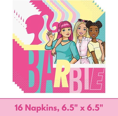 Unique Barbie Plates and Napkins Set - Serves 16 Guests, 16 Barbie Dinner Plates and Dinner Napkins, Forks, Checklist, Barbie Party Decorations, Barbie Birthday Supplies, Officially Licensed by Unique in Saudi Arabia