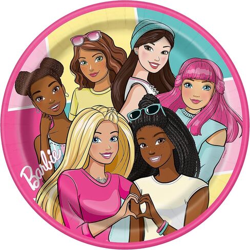 Unique Barbie Plates and Napkins Set - Serves 16 Guests, 16 Barbie Dinner Plates and Dinner Napkins, Forks, Checklist, Barbie Party Decorations, Barbie Birthday Supplies, Officially Licensed by Unique in Saudi Arabia