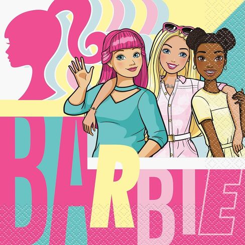 Unique Barbie Plates and Napkins Set - Serves 16 Guests, 16 Barbie Dinner Plates and Dinner Napkins, Forks, Checklist, Barbie Party Decorations, Barbie Birthday Supplies, Officially Licensed by Unique in Saudi Arabia