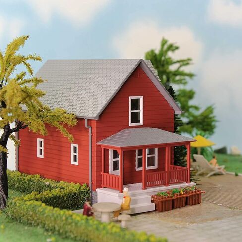 نموذج بناء بمقياس HO 1:87 منزل سكني حديث مُجمَّع معماريًا لنموذج تخطيط القطار Diorama JZHO01 (أصفر) in Kuwait