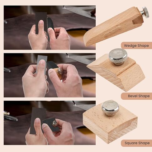 RMISODO 3 Pieces Wooden Sandpaper Block Square Bevel Wedge Sanding Block Natural Handmade Leather Edge Grinding Polishing Tool for DIY Leather Craft in Kuwait