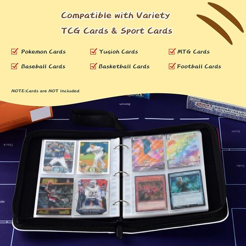 حافظة بطاقات التداول Zettokete ذات 4 جيوب متوافقة مع PTCG MTG Yugioh، ألبوم بطاقات البيسبول يحمل 400 بطاقة مع 50 غلافًا قابلاً للإزالة، مجموعة أدوات تحميل علوية ثلاثية الحلقات (أرجواني وأبيض) in Kuwait