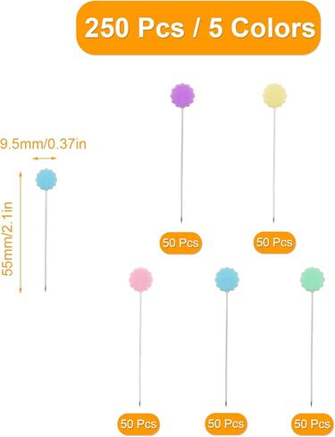250 Pcs Flat Flower Head Sewing Pins, Quilting Pins for Sewing, Straight Pins with Flower Colored Heads for Fabric, Craft, Sewing Projects, Dressmaker, DIY Decoration in Kuwait