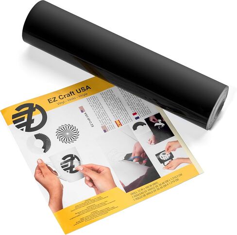 لفافة فينيل سوداء غير لامعة لاصقة - لفات فينيل سوداء دائمة لاصقة ضخمة - صفائح الفينيل السوداء مقاس 12 بوصة × 40 قدمًا هي أفضل أنواع الفينيل - غلاف الفينيل الأسود EZ Craft USA يعمل مع Cricut والقواطع الأخرى in Kuwait