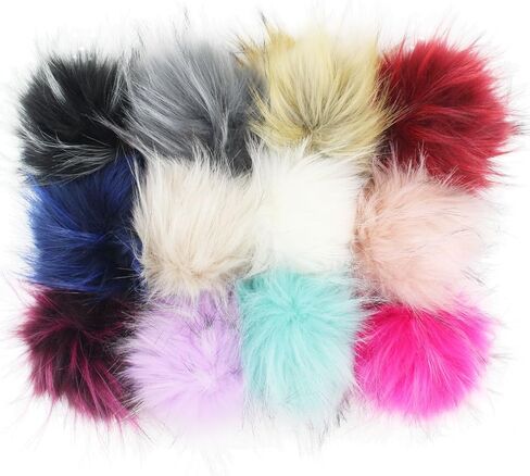 DIY 12 قطعة فو الراكون الفراء بوم بومس الكرة رقيق Pompom لحياكة قبعة DIY الملحقات 4.3in (مزيج الألوان) in Kuwait