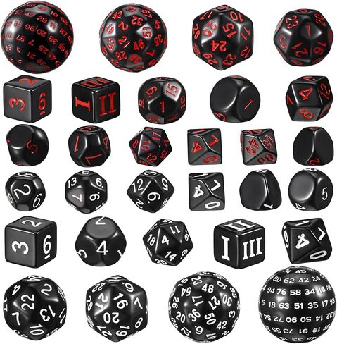 30 Pieces Polyhedral Dice Set 100 Sides Dice Set D3-D100 Spherical Dice in Opaque Black for Role Playing Table Games Party Supplies in Kuwait