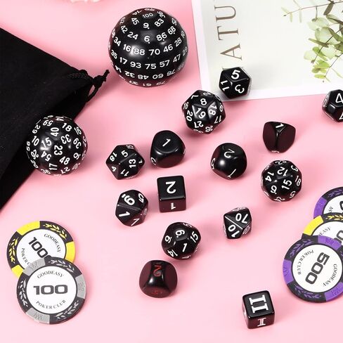 30 Pieces Polyhedral Dice Set 100 Sides Dice Set D3-D100 Spherical Dice in Opaque Black for Role Playing Table Games Party Supplies in Kuwait