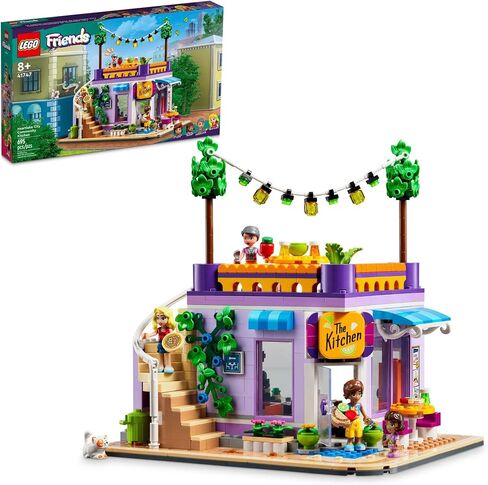 LEGO Friends Heartlake City Community Kitchen 41747 Pretend Building Toy Set, Creative Fun for Boys and Girls Ages 8+, with 3 Mini-Dolls, 1 Micro-Doll, a Pet Cat and Lots of Kitchen Accessories in Saudi Arabia