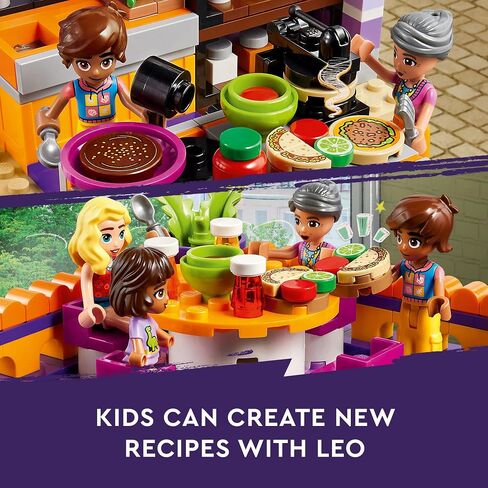 LEGO Friends Heartlake City Community Kitchen 41747 Pretend Building Toy Set, Creative Fun for Boys and Girls Ages 8+, with 3 Mini-Dolls, 1 Micro-Doll, a Pet Cat and Lots of Kitchen Accessories in Saudi Arabia