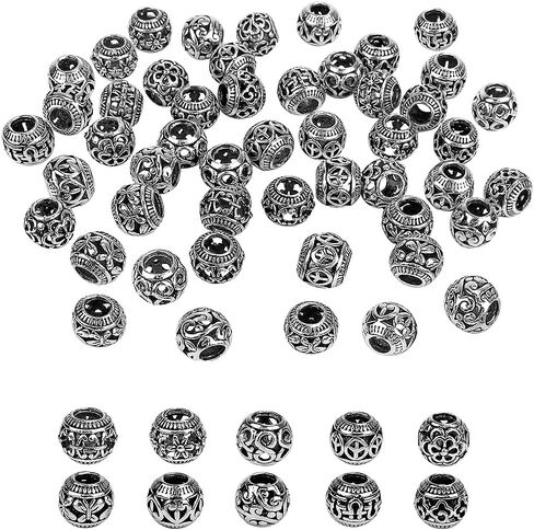LolliBeads (TM) 10 مللي متر 40 قطعة من الفضة التبتية فاصل مجوف دائري خرز تميمة النتائج مجوهرات مزيج مجموعة صناديق متنوعة in Kuwait