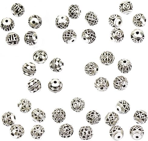 LolliBeads (TM) 10 مللي متر 40 قطعة من الفضة التبتية فاصل مجوف دائري خرز تميمة النتائج مجوهرات مزيج مجموعة صناديق متنوعة in Kuwait