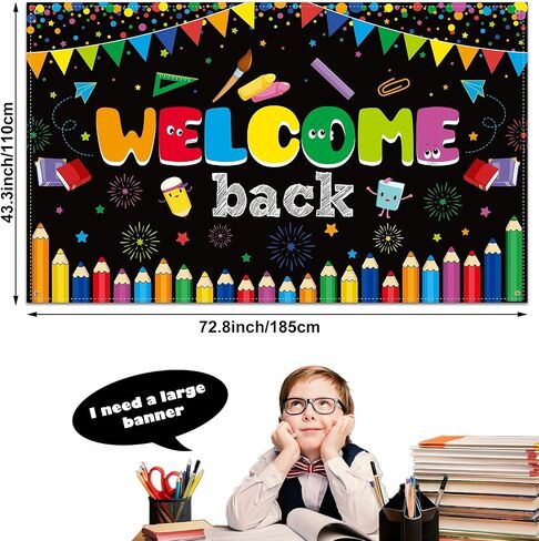 Tatuo Welcome Back to School Banner First Day of Backdrop Large Fabric Poster Bulletin Board Flag Photo Booth Prop Wall Decoration for Supplies, 72.8 x 43.3 Inch (Pink) in Saudi Arabia
