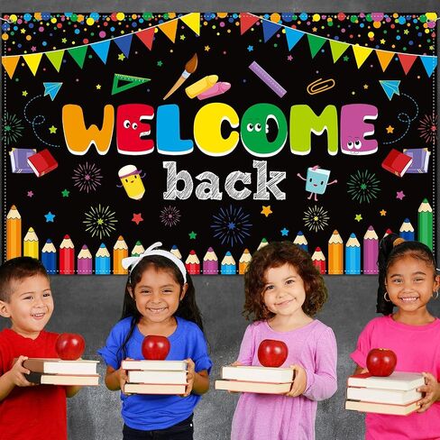 Tatuo Welcome Back to School Banner First Day of Backdrop Large Fabric Poster Bulletin Board Flag Photo Booth Prop Wall Decoration for Supplies, 72.8 x 43.3 Inch (Pink) in Saudi Arabia