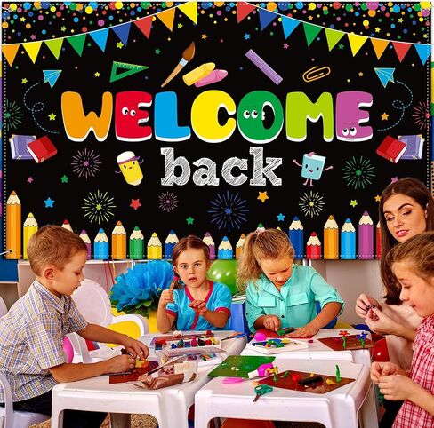 Tatuo Welcome Back to School Banner First Day of Backdrop Large Fabric Poster Bulletin Board Flag Photo Booth Prop Wall Decoration for Supplies, 72.8 x 43.3 Inch (Pink) in Saudi Arabia