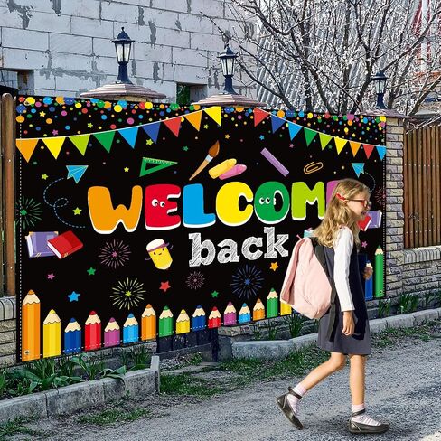 Tatuo Welcome Back to School Banner First Day of Backdrop Large Fabric Poster Bulletin Board Flag Photo Booth Prop Wall Decoration for Supplies, 72.8 x 43.3 Inch (Pink) in Saudi Arabia