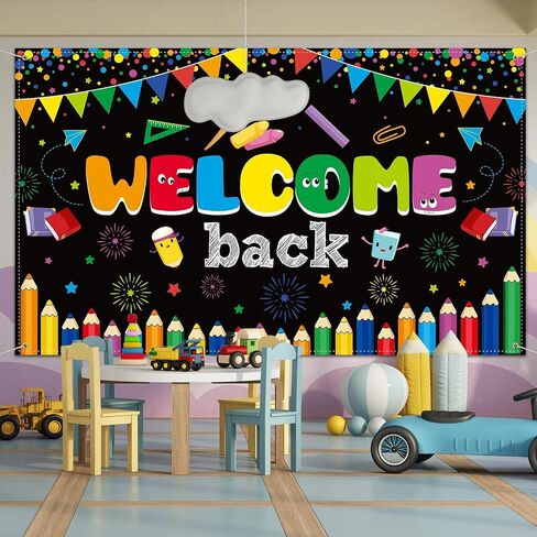Tatuo Welcome Back to School Banner First Day of Backdrop Large Fabric Poster Bulletin Board Flag Photo Booth Prop Wall Decoration for Supplies, 72.8 x 43.3 Inch (Pink) in Saudi Arabia