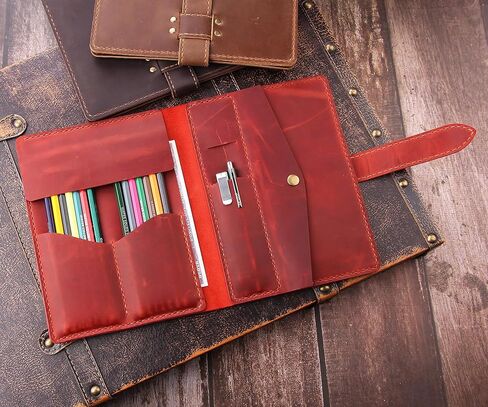 Robrasim Leather Pencil Case Pouch, Handmade Artist Draw Pen Case Roll, Rustic Leather Painting Brush Case and Tool Organizer, Coffee in Saudi Arabia
