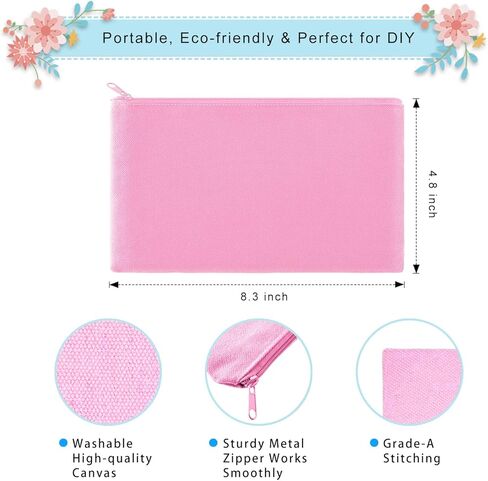 JUZNU 12 Pack Canvas Pencil Pouch, Multipurpose Blank Cotton DIY Craft Zipper Bag for Makeup Travel Stationary Storage with 12 Handmade Colorful Tassels in Kuwait