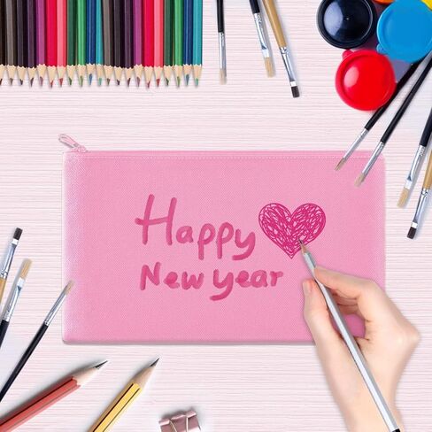 JUZNU 12 Pack Canvas Pencil Pouch, Multipurpose Blank Cotton DIY Craft Zipper Bag for Makeup Travel Stationary Storage with 12 Handmade Colorful Tassels in Kuwait