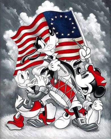 بالوديو مجموعة رسم ماسي 5 دي على شكل بطة فأر وكلب العلم الامريكي، طلاء مع الماس فن رسم كرتوني بالارقام، مثقاب دائري بالكامل بغرزة متقاطعة، حجر الراين الكريستالي، ديكور حائط المنزل، 12 × 16 انش in Kuwait